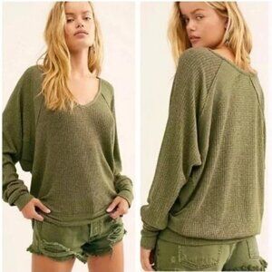 Free People Santa Clara Thermal Top Ferngully Size S Waffle Blouse $78